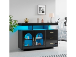 Aparador buffet LED de 120 cm con 16 luces de colores, negro Mobrio