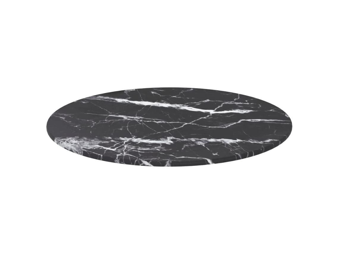 Tablero De Mesa | Superficie De Mesa | Tablero De Escritorio Diseño Mármol Vidrio Templado Negro Ø40x0,8 Cm Wsd41471