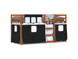 Maison Exclusive - Litera Con Cortinas Madera Maciza Pino Blanco Y Negro 80x200 Cm