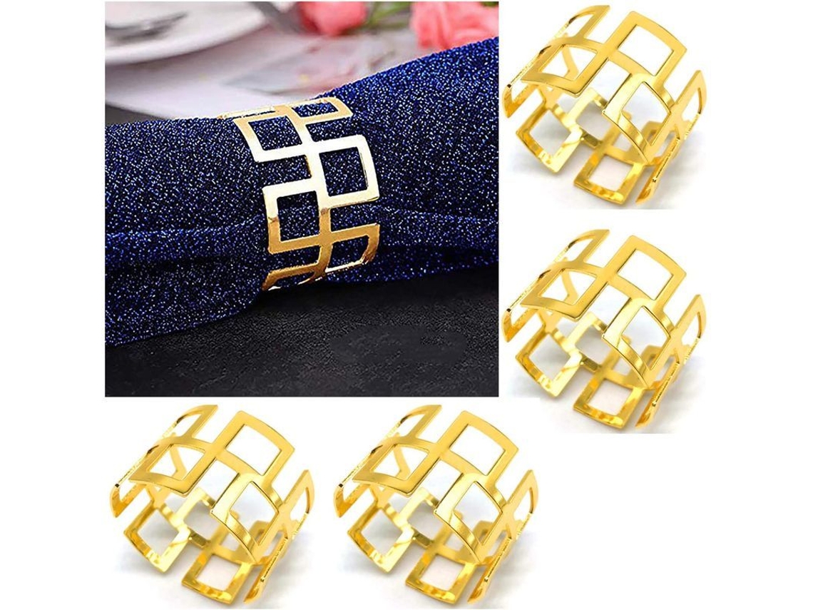 Juego De Anillos Para Servilletas, 12 Piezas, Metal Dorado Con Diseño Floral, Para Decoración De Mesas En Bodas Y Fiestas.