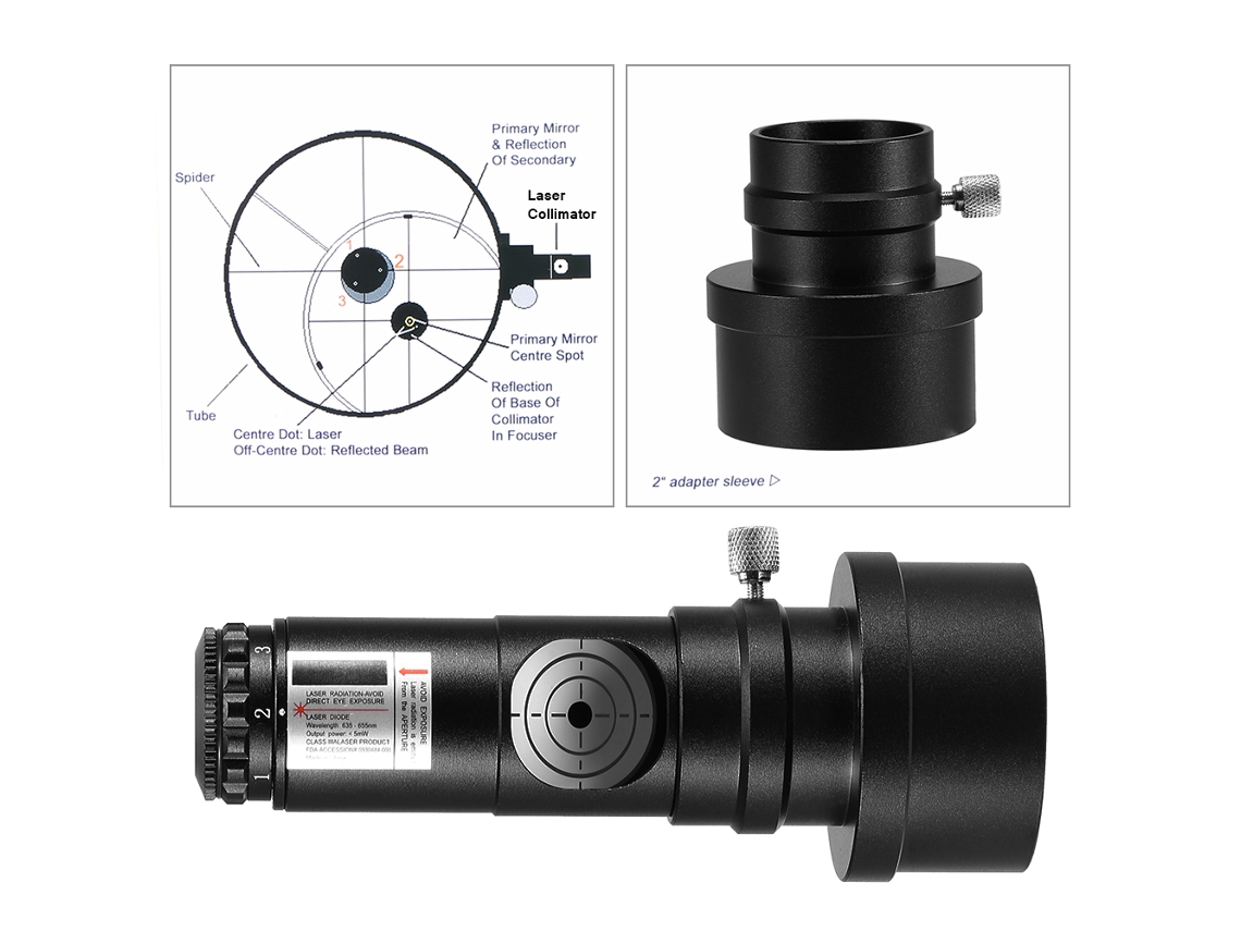 Colimador Láser Para Telescopio De 1,25" Con Adaptador, 2 Pulgadas, 7 Niveles De Brillo, Newtoniano, Reflector Sca