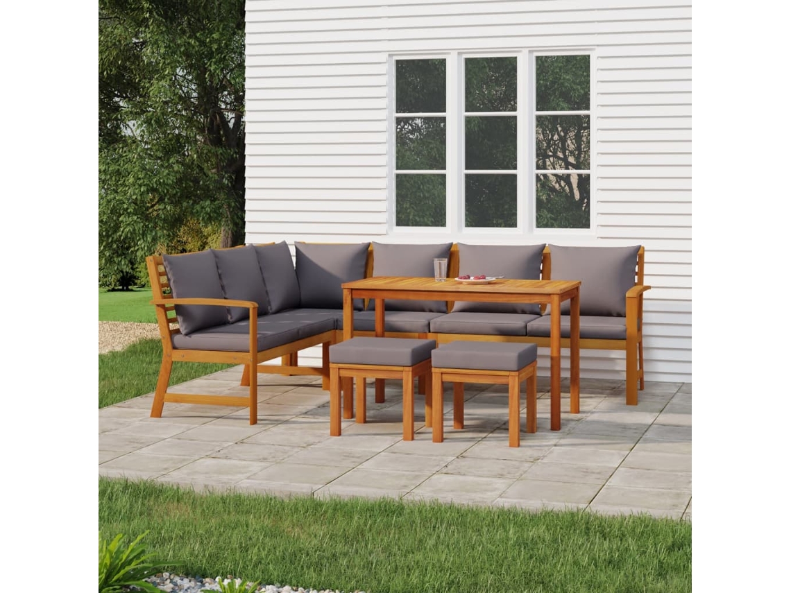 Juego de comedor de jardín de 7 piezas con cojines de acacia maciza DKD Home Decor