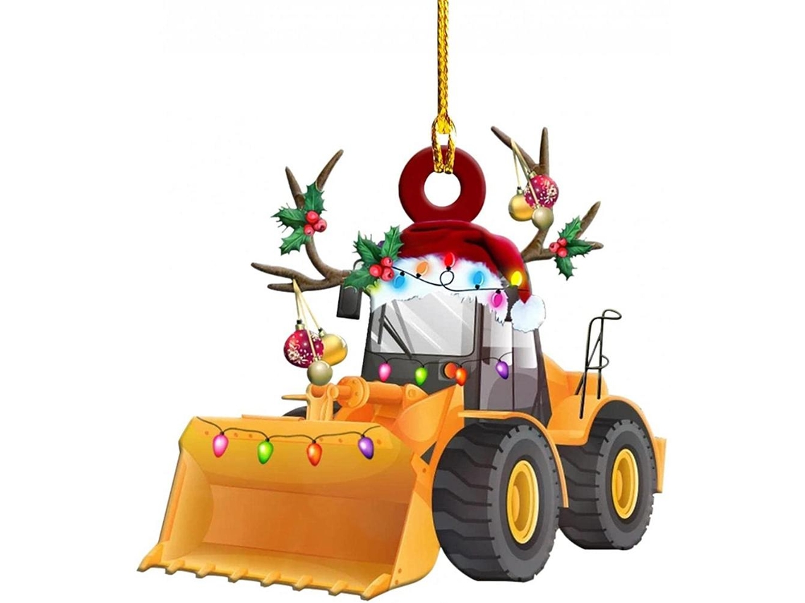 Adorno navideño de madera para camioneta, excavadora, camión de bomberos, Jeep
