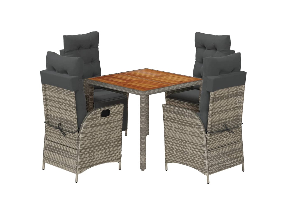 Conjunto 5 comedor de jardín VIDAXL con cojines ratán sintético gris