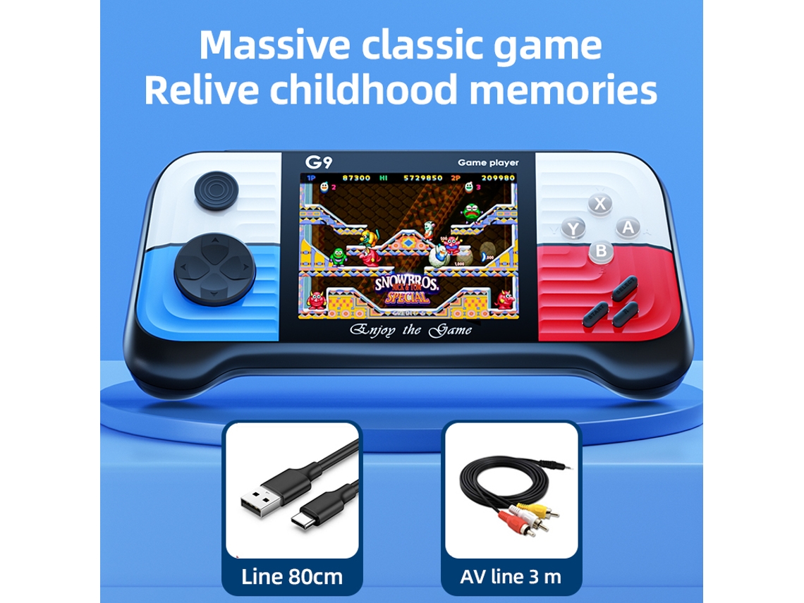 Consola Arcade Mini Retro G9, 666 en 1, Mini Estilo Retro Azul y Rojo Sfushos