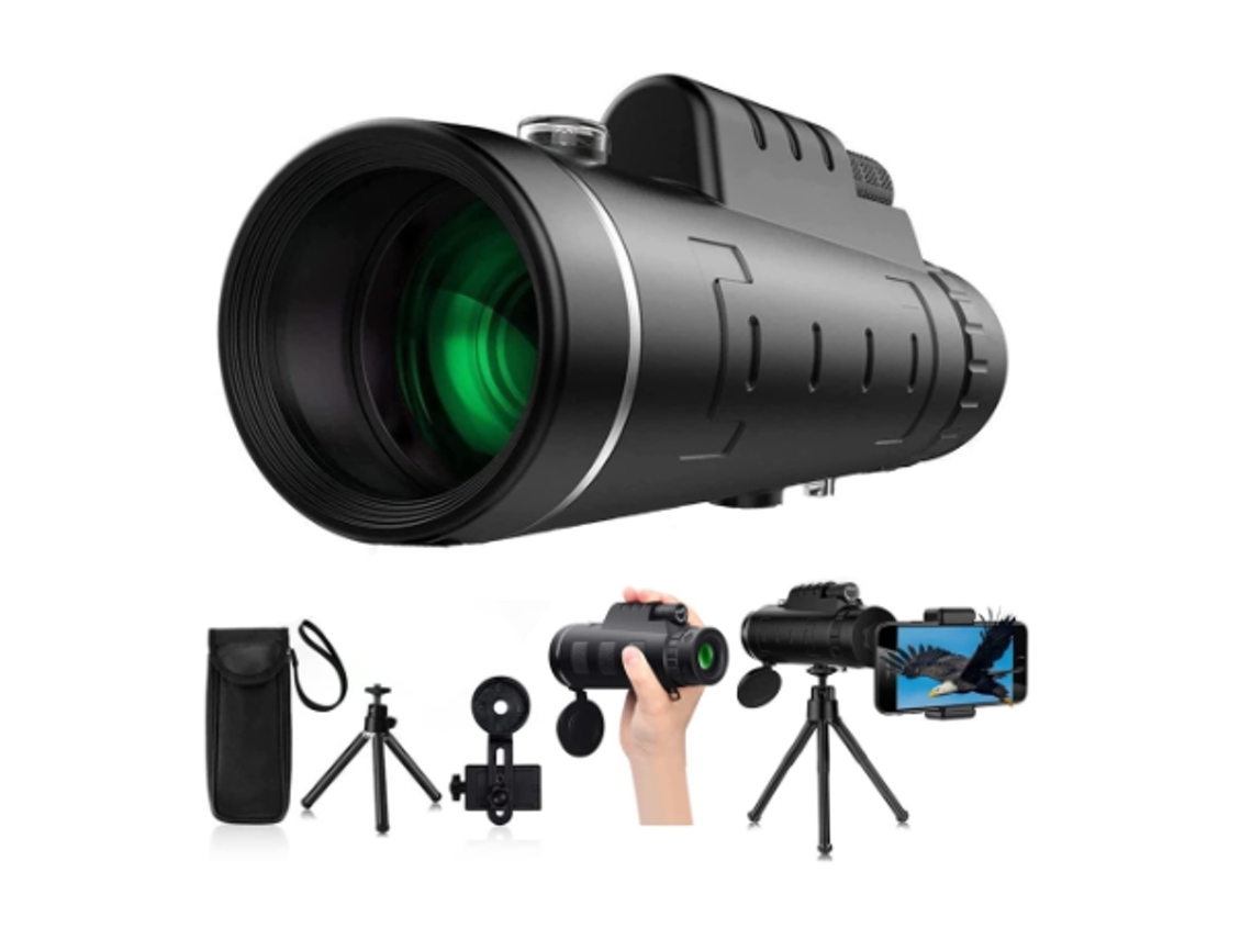 Telescopio monocular de alta potencia 40X60 a adaptador de teléfono inteligente para observación de aves y caza de vida silvestre BISBISOUS