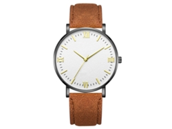 Reloj De Pulsera Mecánico De Cuarzo Con Correa Café Caja Negra Dial Blanco Manos Doradas