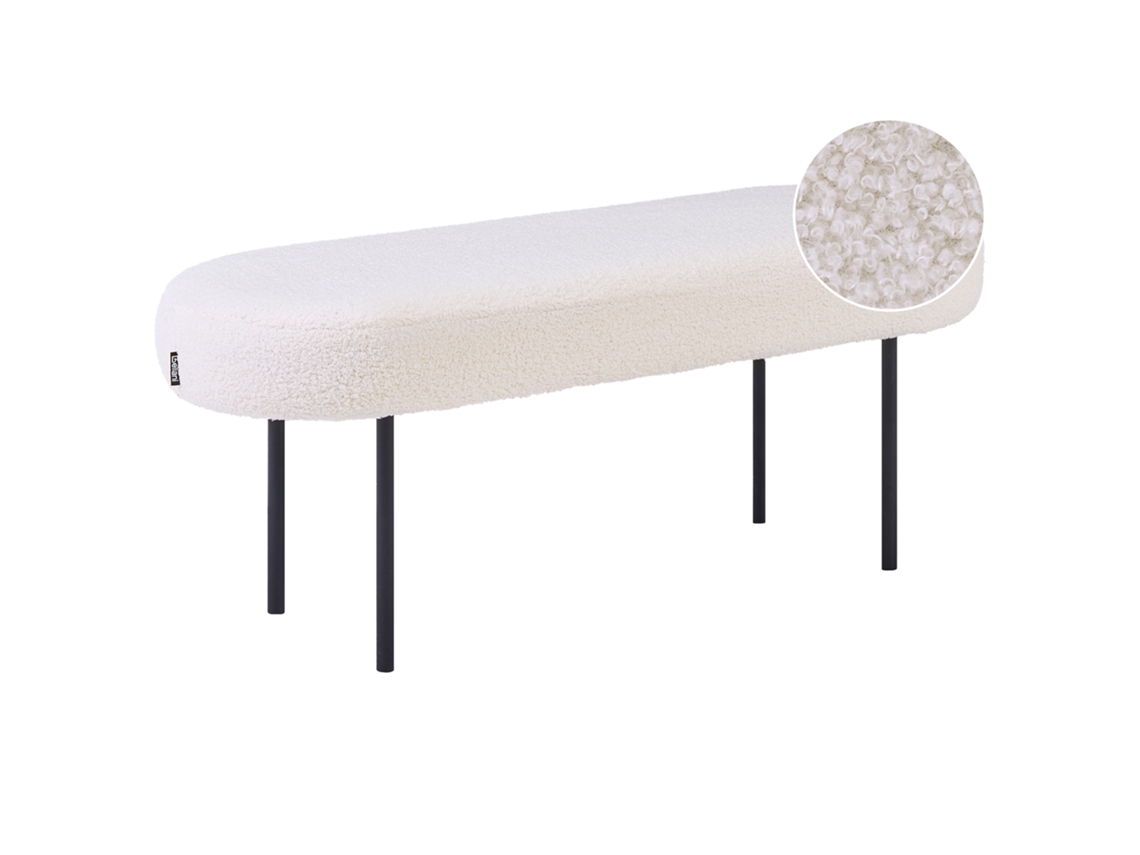 Assento Estofado Com Pernas Finas Em Metal Beliani Wolfeboro De Bouclé Branco 98x35x38