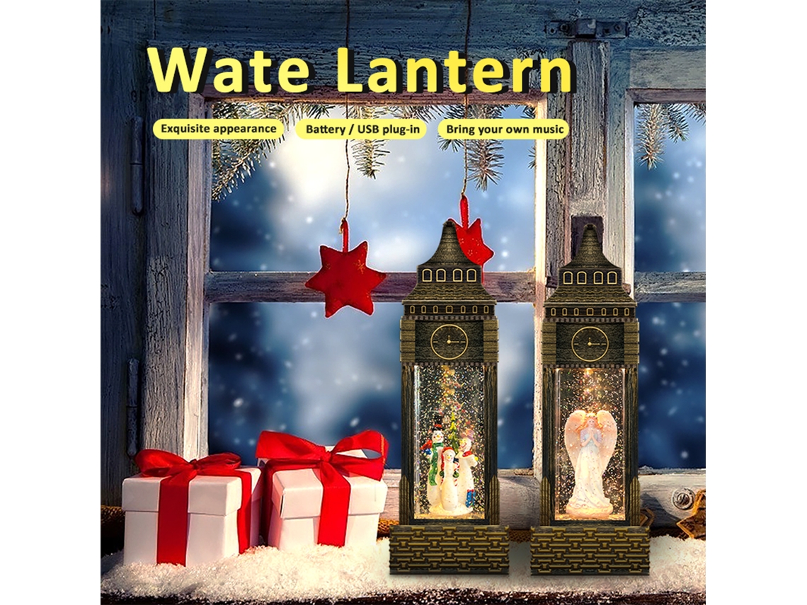 Rebe-lámpara Musical De Nieve Con Luces Y Glitter Para Decoración De Navidad, Operada Por Enchufe Y Batería
