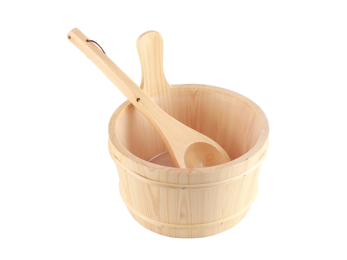 Juego De Cubo Y Cucharón De Madera Natural Para Accesorios De Sauna/baño Spa