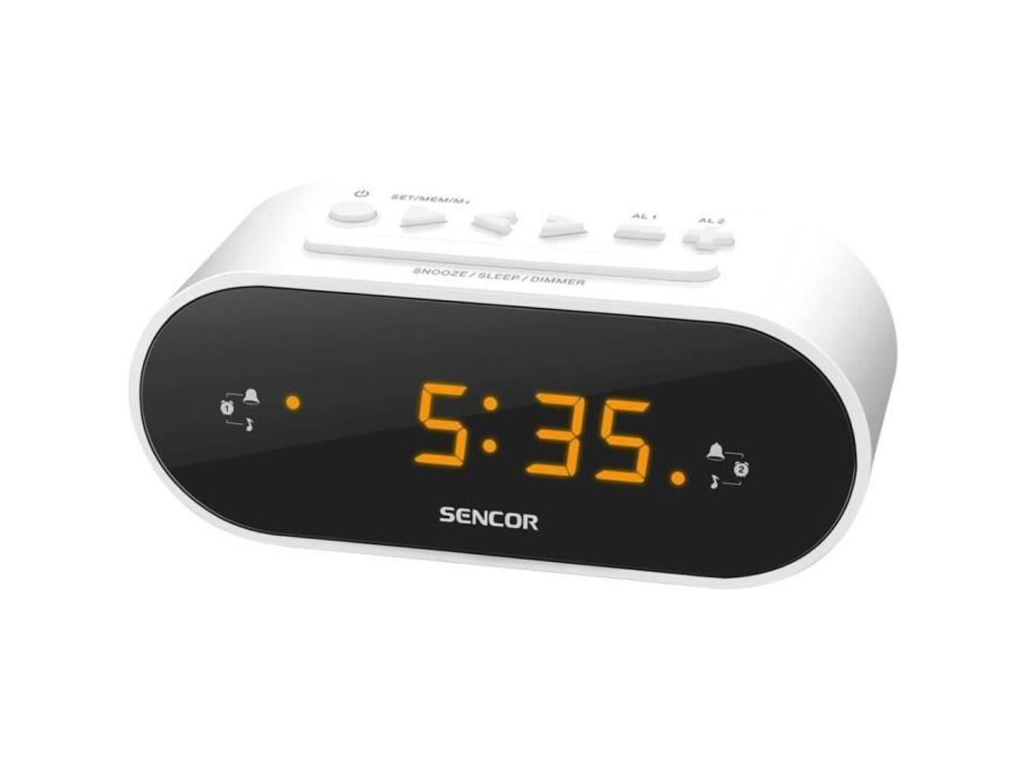 Reloj despertador Sencor Src 1100 W blanco con sintonizador de radio FM digital y alarma dual con ajuste de brillo