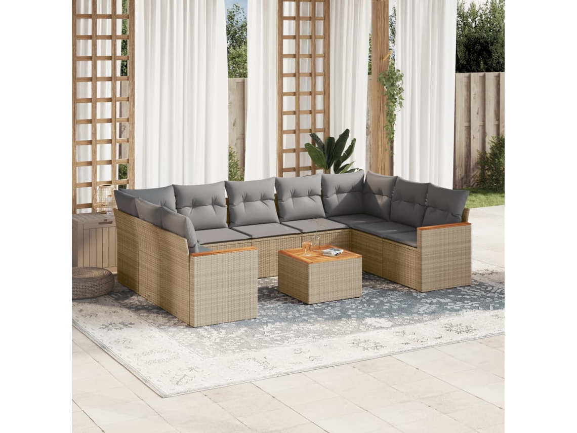 Conjunto de sofá de jardín de 10 piezas con cojines, mimbre beige mixto, DKD Home Decor