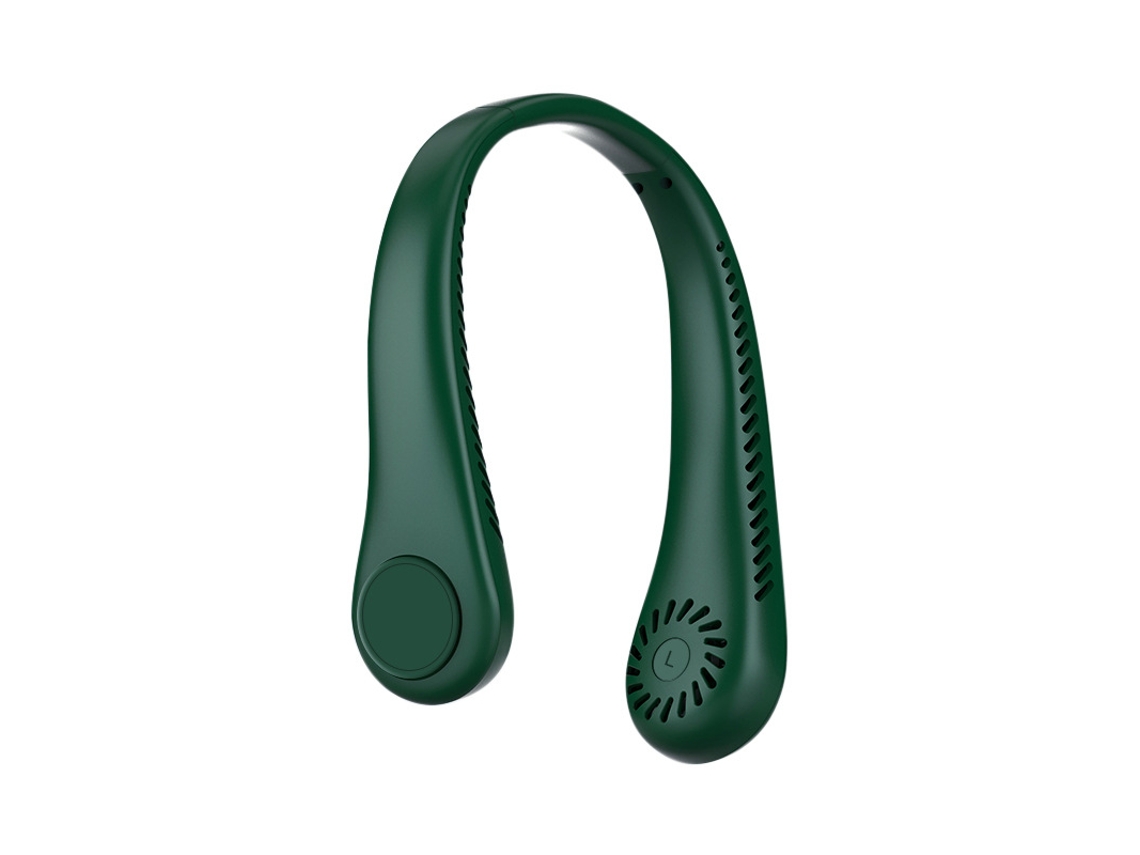 (Verde) Ventilador de cuello portátil, ventilador de viaje sin aspas con tres velocidades