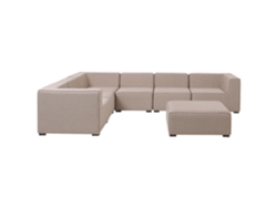 Sofá esquinero 7 plazas modular de poliéster beige arena/negro derecho con reposapiés BELIANI Arezzo