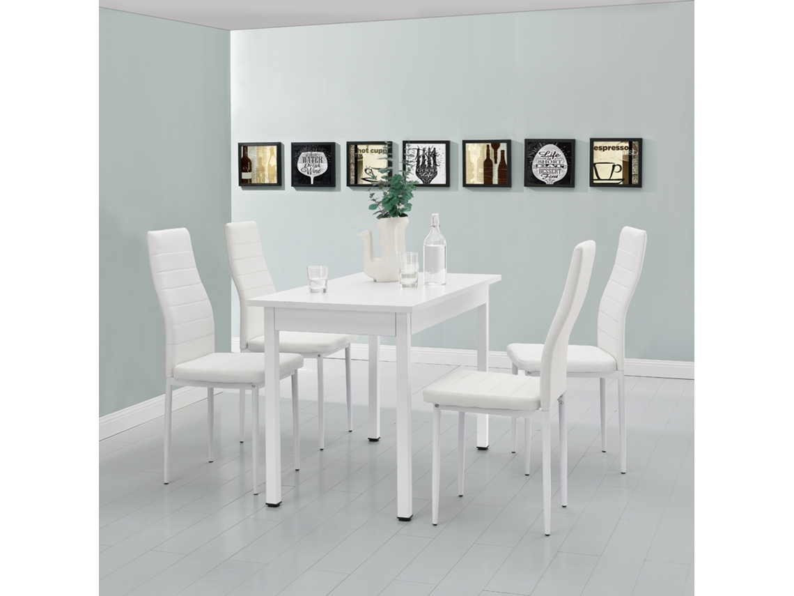Juego de Comedor [EN.CASA] (5 Un - Blanco - 120x60x75 cm - Mdf y Cuero SintÃÂÃÂÃÂÃÂ©tico)