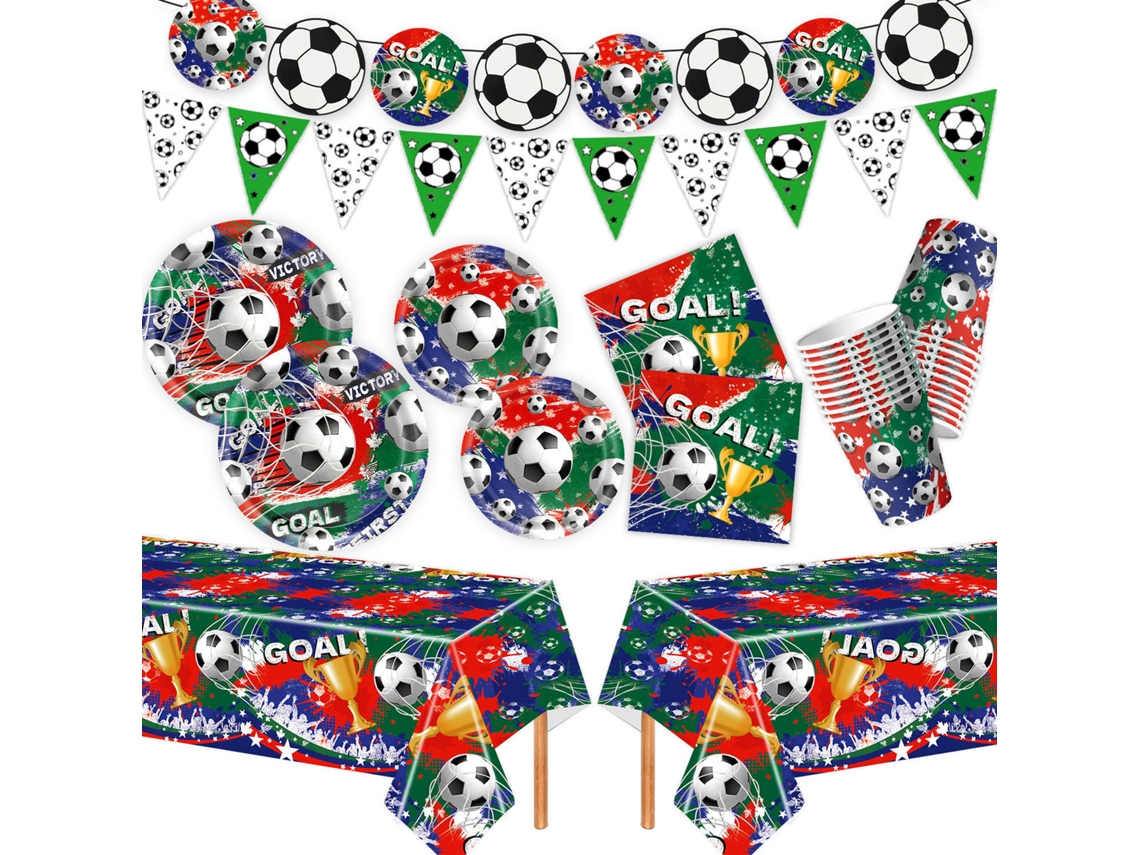 Kit de decoración para fiesta de la Copa Mundial de Fútbol: platos, vasos, servilletas, mantel y guirnaldas de 7/9 pulgadas. Tema deportivo, ergonómico, U...