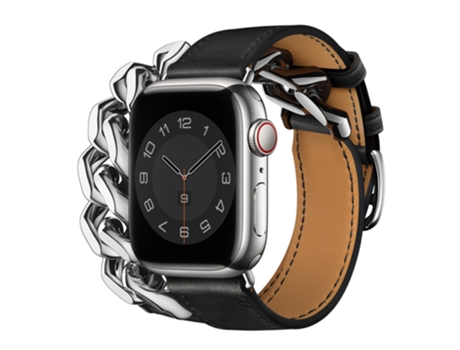Correa para Smartwatch Caja de acero inoxidable de cuero genuino con doble bucle para Apple Watch Series 9, 8 y 7 41 mm / SE 3 y SE 2 y 6 y SE 5 y ...