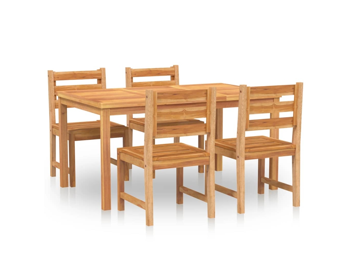Juego de comedor de jardín de 5 piezas en madera maciza de teca EXCLUSIVO DE LA CASA