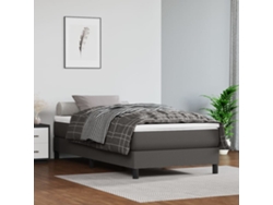 Cama Box Spring Con Colchón Cuero Sintético Gris 90x200 Cm