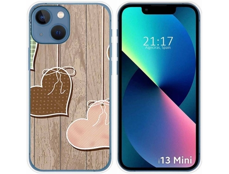 Carcasa iPhone 13 Mini (5.4) TUMUNDOSMARTPHONE Corazones Madera Dibujos Multicolor