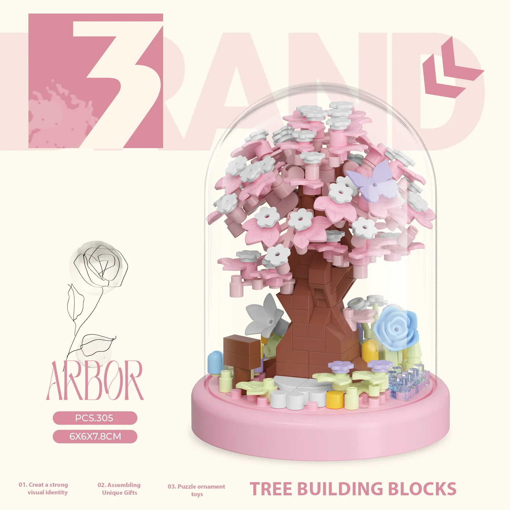 Árbol De Bloques De Construcción (rosa), Bloques De Construcción En Miniatura, Regalo Para Niñas