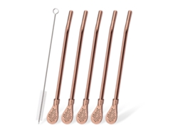 Juego de 5 bombillas de acero inoxidable para yerba mate, con infusor de hojas sueltas, cuchara y cepillo de limpieza, color rosa Aeuzwr