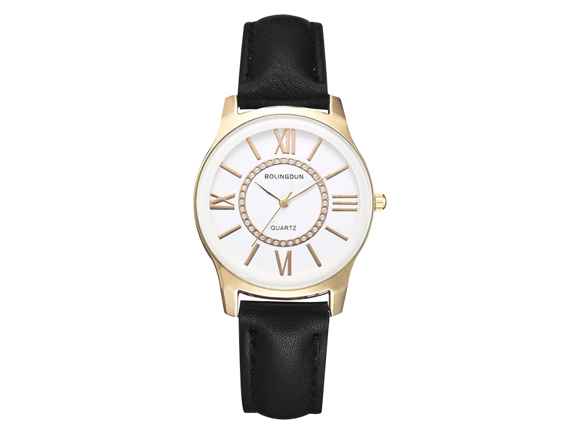 Reloj De Pulsera De Aleación Para Mujer Con Correa De Piel Sintética, Números Romanos, Estilo Casual, Oro Blanco.