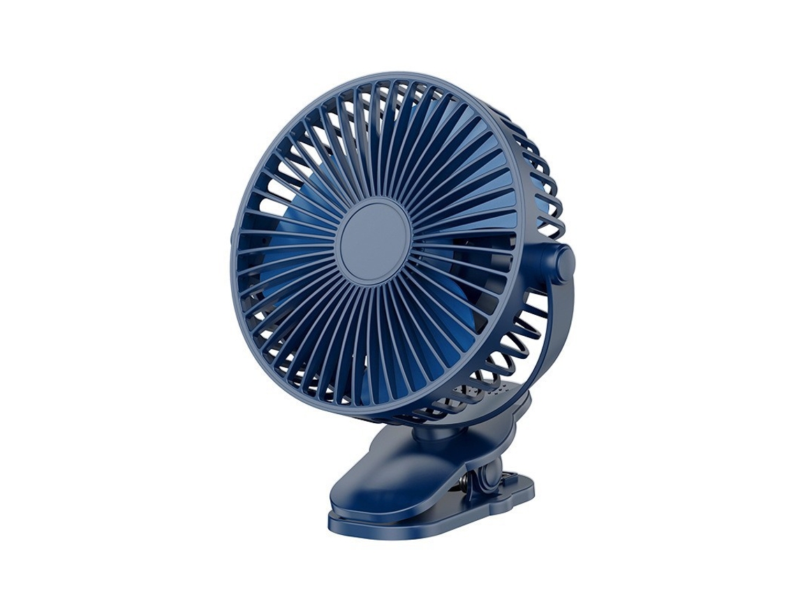 Ventilador portátil con clip, a batería, giratorio 360°, 3 velocidades, color azul