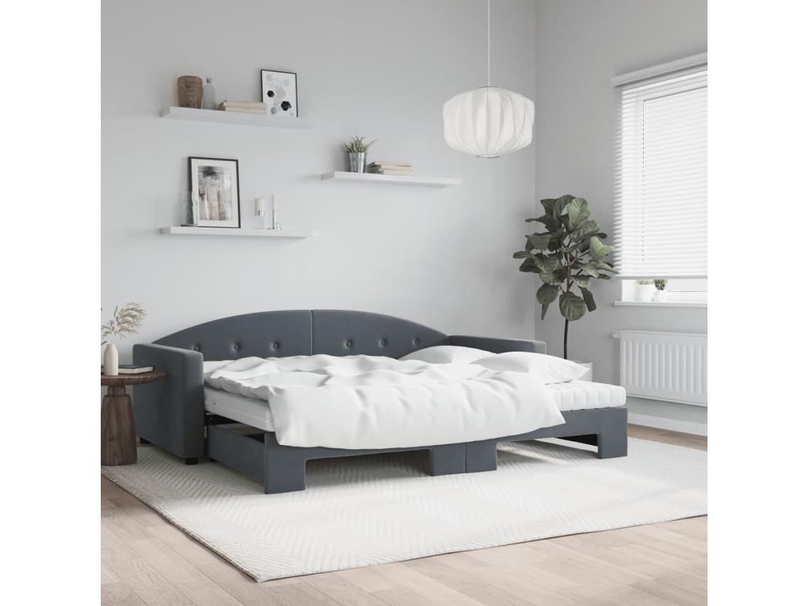 Sofá Cama Nido Con Colchón Terciopelo Gris Oscuro 90x200 Cm
