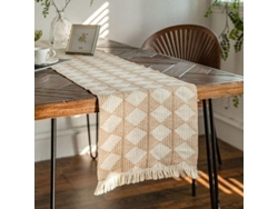 2026-mantel De Mesa Boho Con Borlas, 35x180 Cm, Decoración De Mesa (cuadros Caqui)