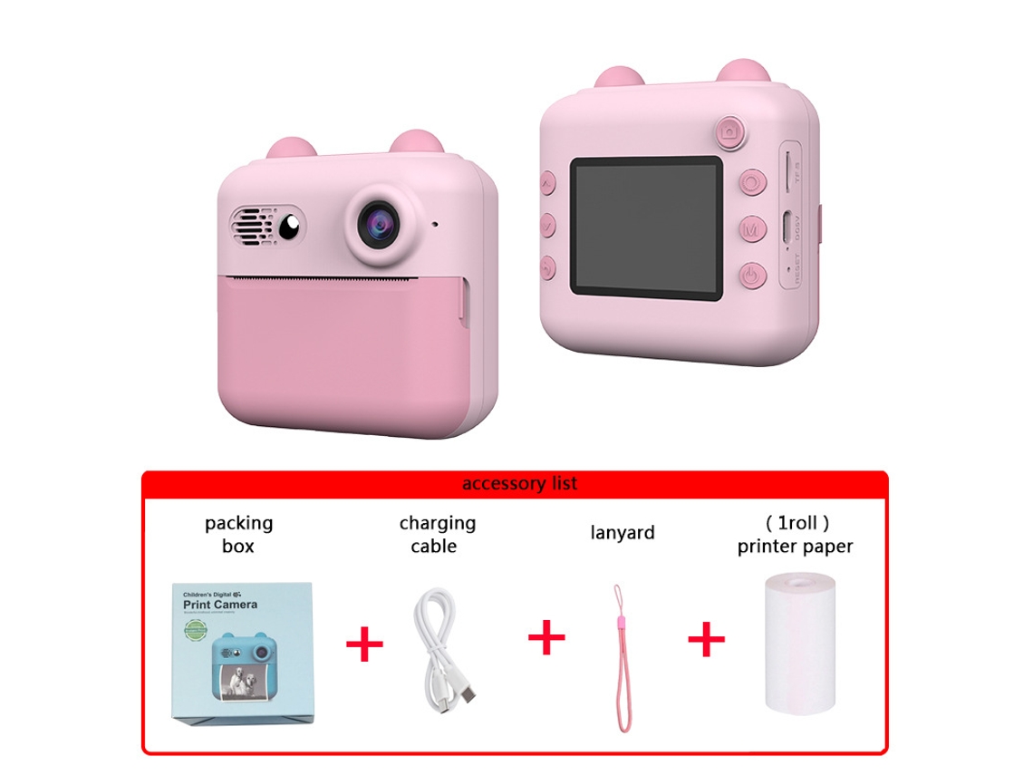 Cámara instantánea, mini cámara de impresión térmica para niños, color rosa Cuich