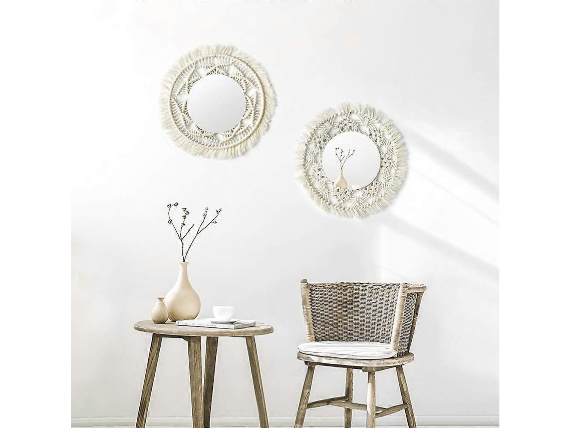 Omni-set De 2 Espejos De Pared Artesanales Con Fleco Redondo Para Apartamento, Salón, Dormitorio, Decoración Moderna Hogar