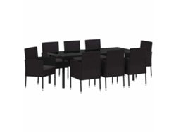Juego de comedor de 9 piezas de mimbre negro con cojines. EXCLUSIVO DE MAISON.