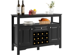 Aparador de Cocina con Porta Botellas de Vino, Repisa Abierta, 2 Armarios y Cajón, Armario de Comedor, Mueble para Cocina Comedor Salón COSTWAY