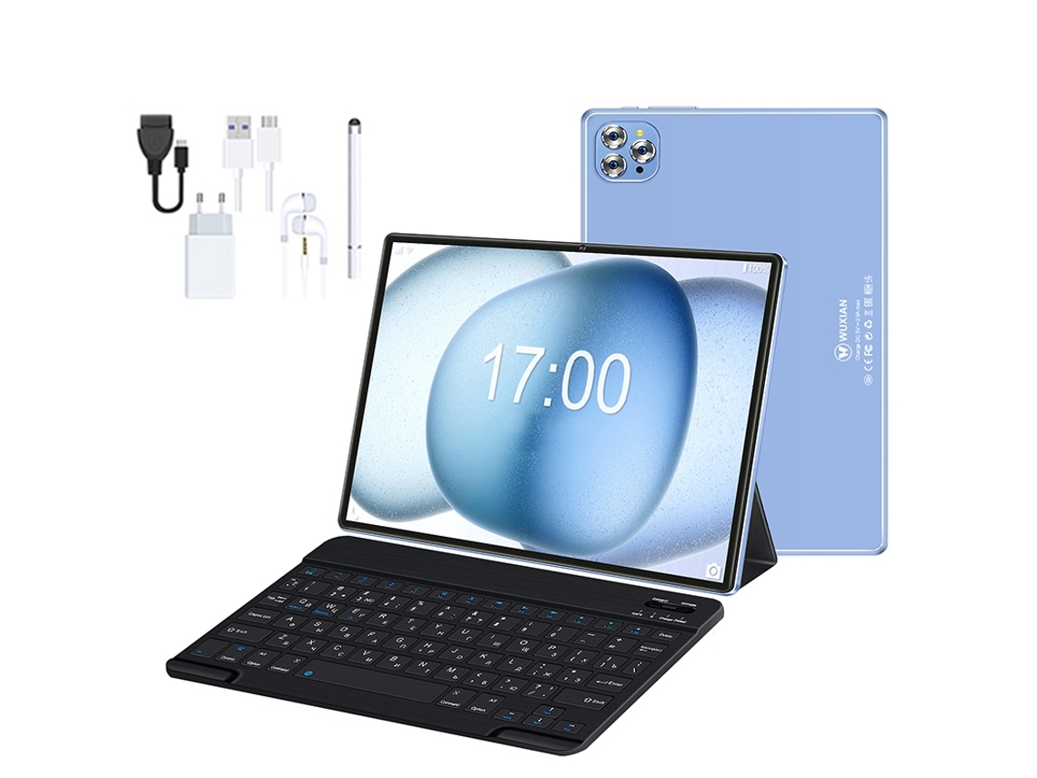 Tableta Veanxin V62 con Bluetooth, funda de cuero, teclado, auriculares, lápiz óptico, 10,1 pulgadas, 64 GB, 4 GB de RAM, Wi-Fi 4G, color azul