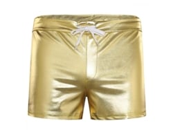 Pantalones cortos Rebe-Aoz para hombre, de piel brillante con cintura elástica y tallas versátiles, color dorado.