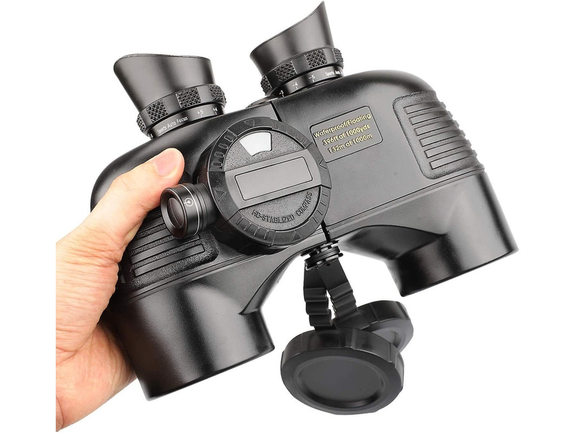 Binoculares náuticos militares Bak4 7x50 con telémetro y brújula, lente grande para amplios campos de visión, Yizhood (negro)
