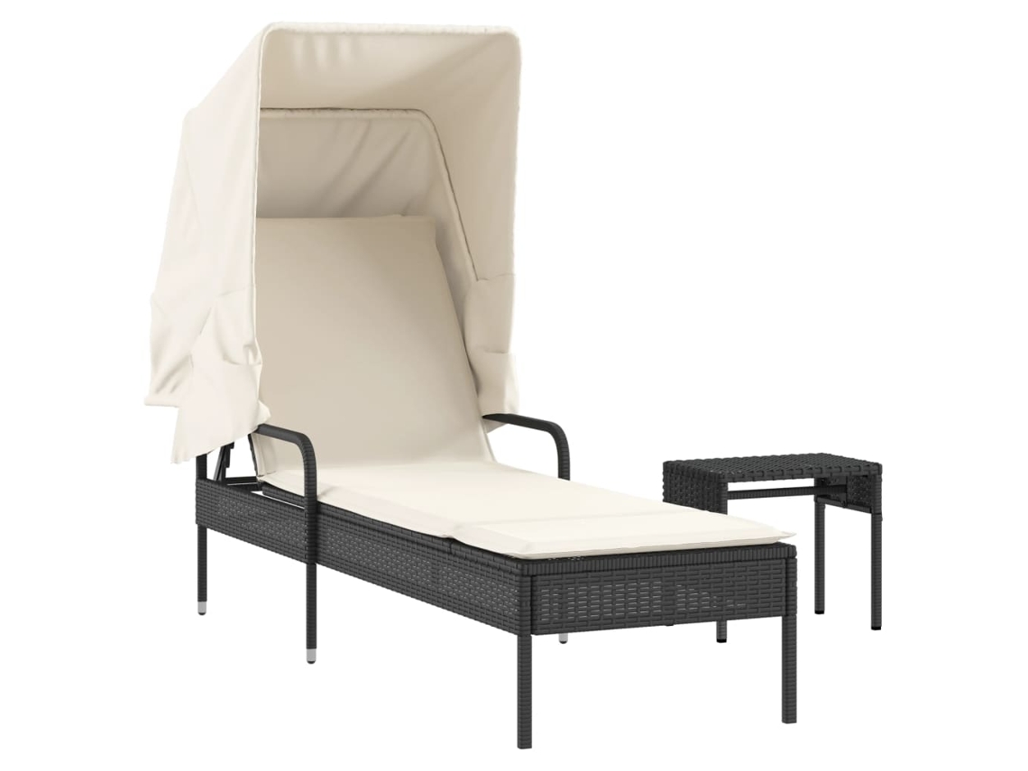 Chaise longue de mimbre negro con dosel y mesa EXCLUSIVA MAISON