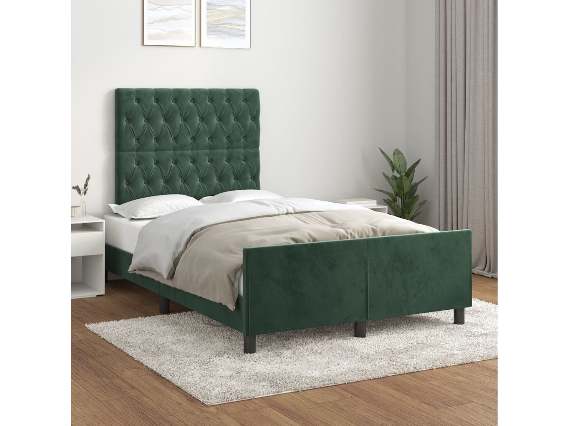 Cama con Plataforma y Cabecero Terciopelo Verde Oscuro (120x200 cm)