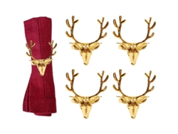 2026-4 Anillos Para Servilletas Cabeza De Ciervo Oro, Decoración Mesa Bodas Fiestas Dinners Navidad Accesorios