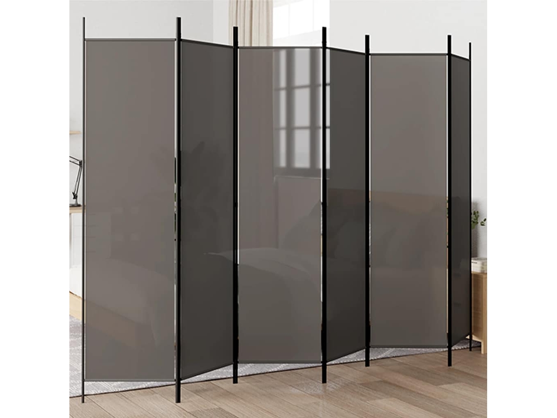 Biombo Divisor | Biombo Separador | Separador De Ambientes De 6 Paneles De Tela Gris Antracita 300x200 Cm