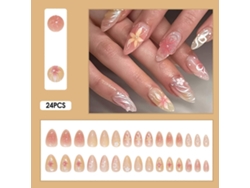 Uñas postizas almendradas con decoración floral y diseño de perlas. Uñas postizas para decorar los dedos. Uñas caseras DIY. Nostalgia88
