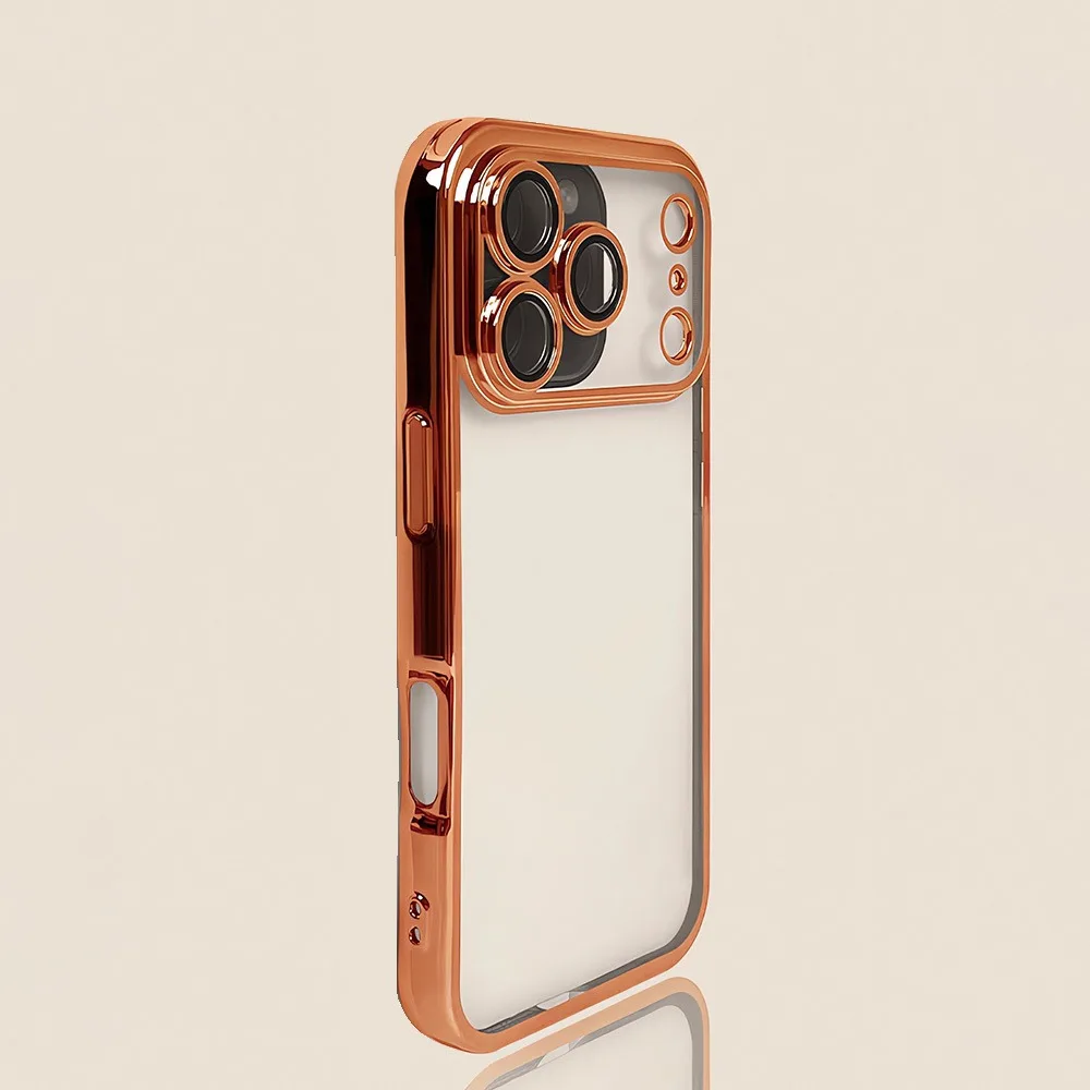 (hola Iphone 13 Naranja) Funda Transparente Galvanizada Para Iphone Con Protección Para La Lente De La Cámara.