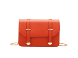 Bolso de hombro para mujer con cadena dorada y solapa con hebillas decorativas naranjas - GALLANTRY