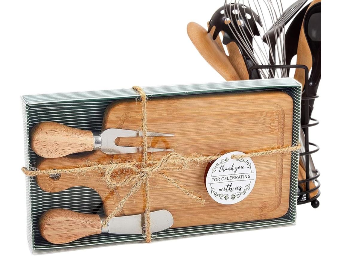 Tabla De Quesos - Servidores | Bandeja Cuadrada De Madera Para Carnes Con Cubiertos Y Etiqueta De Agradecimiento