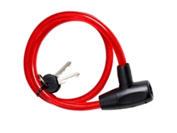 Cable antirrobo con cabeza plana y cerradura con llave para bicicleta y patinete, color rojo/negro.