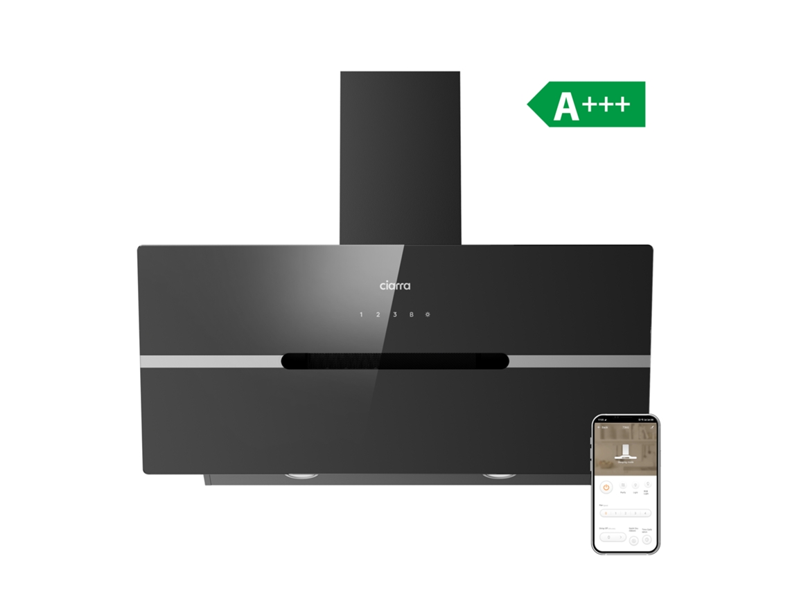 Ciarra Campana Extractor De Pared A+++ 90cm 650m³/h Boost Función Control Táctil/app Recirculación Con Filtros De Carbón (2 Piezas) 4 Modos Negro Aw9736fb