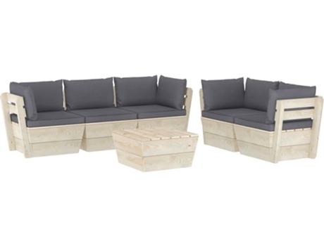 Conjunto 6 Muebles de jardín de palets VIDAXL y cojines madera de abeto