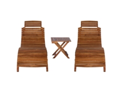 Conjunto de chaise longue de 3 piezas con mesa de centro, madera de acacia, HARLANV1
