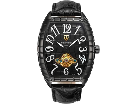 VEANXIN Reloj Mecánico Relojes Automáticos Rectángulos de Cuero Negro-De color negro